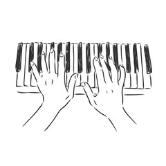 hands playing the piano vector sketch illustration