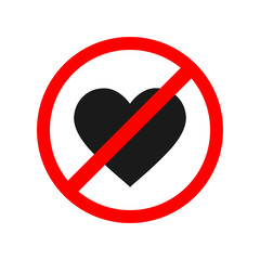 Prohibition of love hearts. Symbol of the prohibition and stopping love. Vector illustration on a white background.