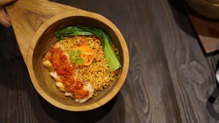 Variety Traditional Noodle in a Wooden Bowl