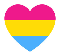 Pansexuality pride flag, in heart shape icon on white background, vector illustration