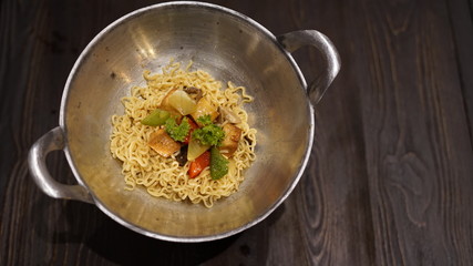 Variety Traditional Noodle in a Wooden Bowl