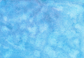 Fototapeta na wymiar Blue watercolor abstract background. Color splashing on paper. Aquarelle texture. Handmade original wallpaper. Elegant style illustration.