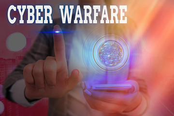 Word writing text Cyber Warfare. Business photo showcasing Virtual War Hackers System Attacks...