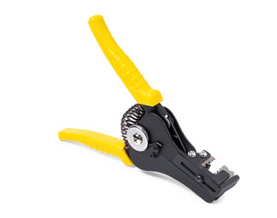 Wire stripping pliers yellow handle isolated on white background, clipping path