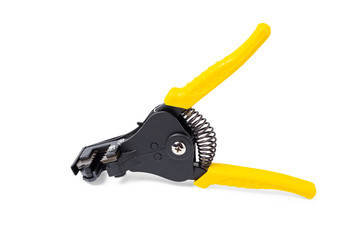 Wire stripping pliers yellow handle isolated on white background, clipping path