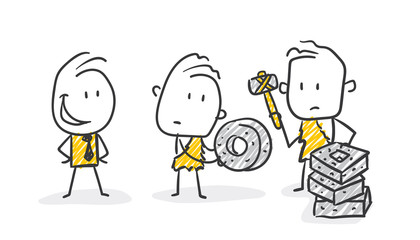 Strichfiguren / Strichmännchen: Erfindung des Rads, Verkäufer. (Nr. 508)