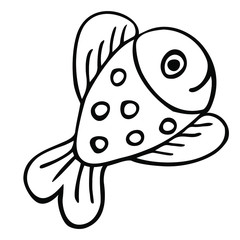 Happy fish - uncolored vector illustration, cartoon fish character with a smile a dotted pattern