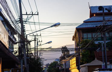 Chiang Mai street with cables