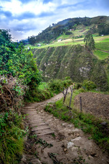 Old dirt steps going into the Andes mountains, from the Ingapirca Inca ruins. Azuay province, Ecuador.