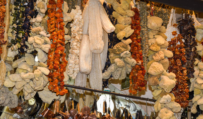 Dried vegetables hanging at the Grand Bazaar Turkey