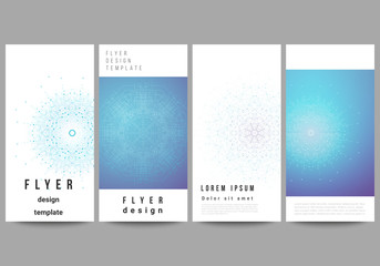 The minimalistic vector illustration of the editable layout of flyer, banner design templates. Big Data Visualization, geometric communication background with connected lines and dots.