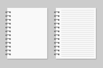 Realistic notebook. Open and closed template notebook. Blank cover design. Diary notebook, paper page organizer illustration.