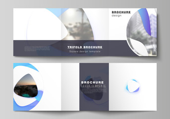 The minimal vector editable layout of square format covers design templates for trifold brochure, flyer, magazine. Blue color gradient abstract dynamic shapes, colorful geometric template design.
