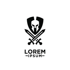 knight helmet, sword and shield logo icon design