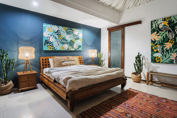 Traditional asian interior bedroom at cozy house with ethnic decor