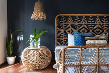 Bedroom interior at modern house with ethnic decor © brizmaker