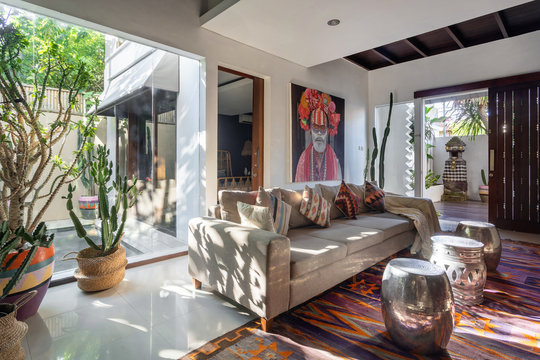 Living Room In Cozy House With Stylish Interior