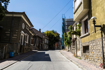 Street with old houses in Veliko Tarnovo, Bulgaria