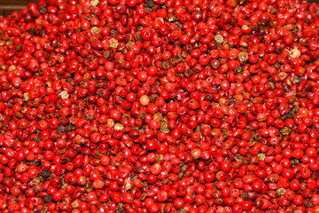 Mixed peppercorns background. Different colored peppercorns, close up.
