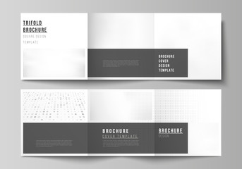 Vector layout of square covers design templates for trifold brochure, flyer, cover design, book design, brochure cover. Halftone effect decoration with dots. Dotted pattern for grunge style decoration