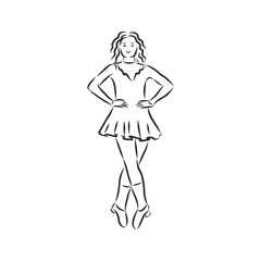 Irish Dance Troupe Jumping Together in Traditional Dresses and Ghillies. Irish dancing vector sketch illustration