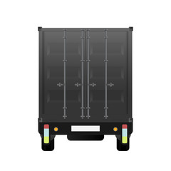 Rear view truck. The black truck. Design element on the topic of transportation and delivery of goods. Isolated. Vector.