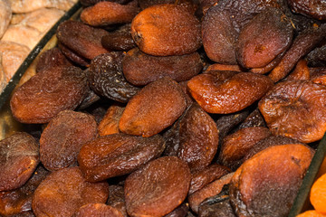 Counter with various dried fruits on the Grand Bazaar in Istanbul, Turkey