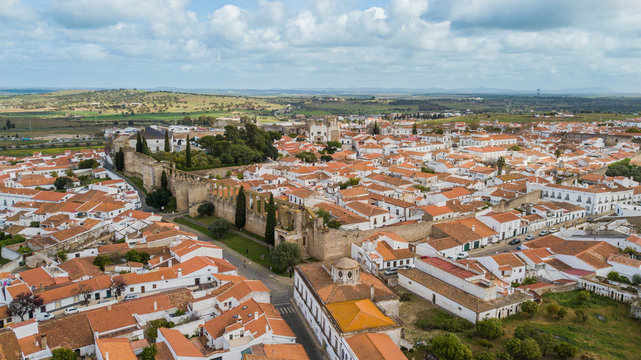 Serpa - Alentejo - Portugal. Aerial view of the city of Serpa, wall and historic center