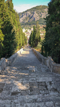 Carrer del Calvari stairway in Pollenca, Majorca (Mallorca), Spain.