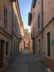Old town alley in Pollenca, Majorca (Mallorca), Spain.