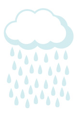 White cloud with rain. Vector illustration isolated on white background.
