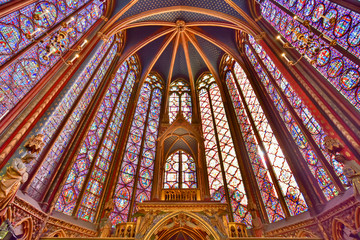 Fototapeta na wymiar Stained-glass windows of Upper Chapel of Sainte-Chapelle in Paris, France