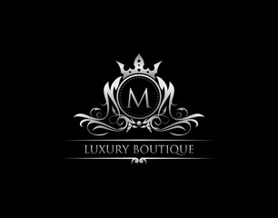 Luxury Royal King M Letter Crest Silver Logo template