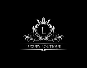 Luxury Royal King L Letter Crest Silver Logo template