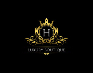 Luxury Royal King H Letter Crest Gold Logo template