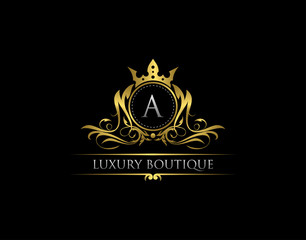 Luxury Royal King A Letter Crest Gold Logo template