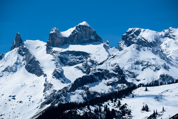 Mountain Landscape in Spring break, with snow on top of the Mountains, Vorarlberg, Montafon, Austria, Europe