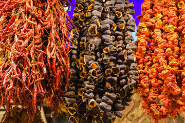 Dried vegetables hanging at the Grand Bazaar Turkey