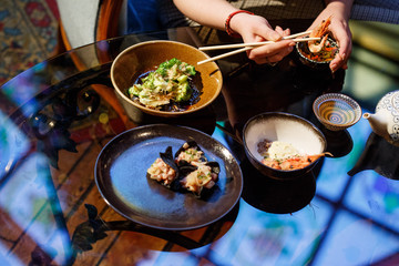 chinese food on the grill