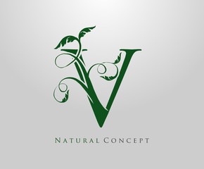 Letter V logo Nature concept, green tree and leaf symbol, initials V icon natural design Stock Vector.