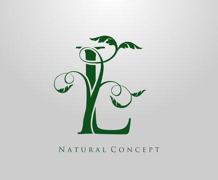 Letter L logo Nature concept, green tree and leaf symbol, initials L icon natural design Stock Vector.