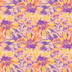 Fototapeta na wymiar Sunflowers Seamless Pattern. Watercolor Illustration.