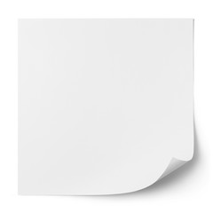 Blank square paper sheet with curled corner, isolated on white background