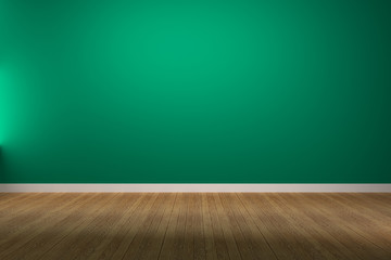 green empty room with wooden floor