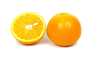 Orange fruit with orange slice isolated on white background
