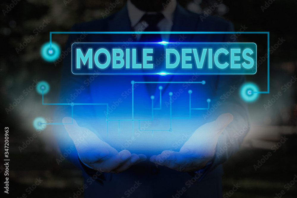 Poster handwriting text mobile devices. conceptual photo a portable computing device like smartphone tablet