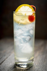 Tom collins cocktail. Selective focus. Shallow depth of field.
