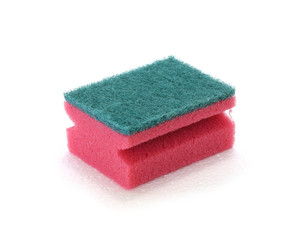 Synthetic kitchen sponge for cleaning the house or washing dishes. White background.
