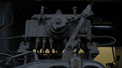 Mechanisms and wheels of an armored train of the Second World War. German battle train.