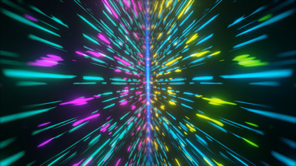 Colorful Neon light futuristic stream Data Communication flying into digital technologic animation 3D rendering